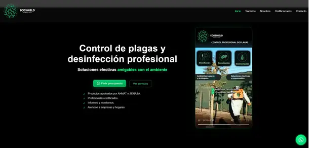 Sitio web corporativo desarrollado para la empresa de control de plagas Ecoshield SAS en Neuquén